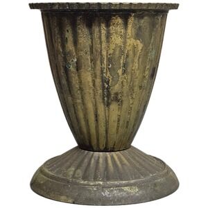 4" Vtg Brass Aged Patina Ribbed Fluted Pedestal‎ Vase Made in India Mid Century